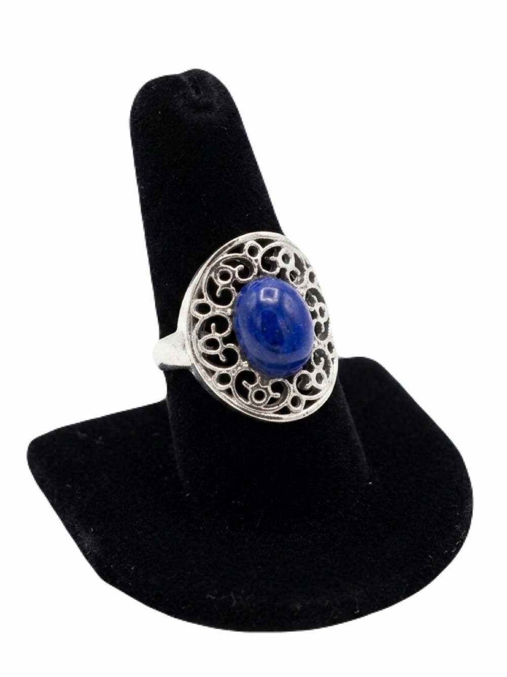 New Handmade Native Sterling Silver Bohemian Natural Dyed Blue Agate Ring